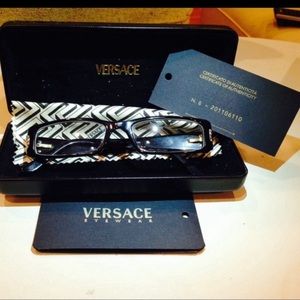 Authentic Versace black eyeglasses (gold detail designer glasses. Model 3070-B)